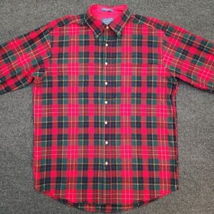 Pendleton Mens Large Long Red Plaid 100% Virgin Wool Button Shirt USA Vintage
